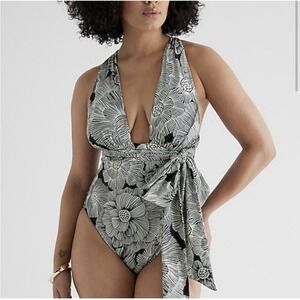 Express Body Contour‎ One-Piece Swimsuit Womens Medium Wrap Convertible Babydoll